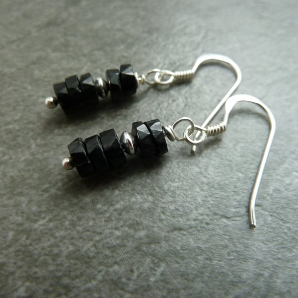 sterling silver earrings, black spinel gemstones