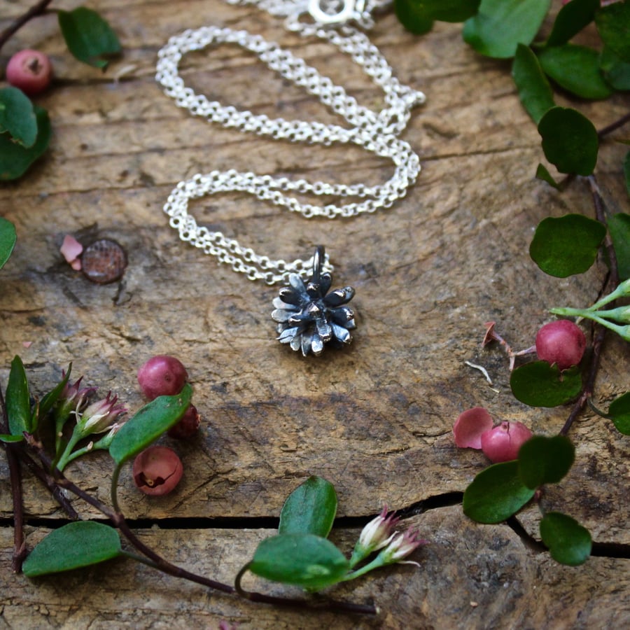 Sterling silver dahlia necklace, silver flower necklace