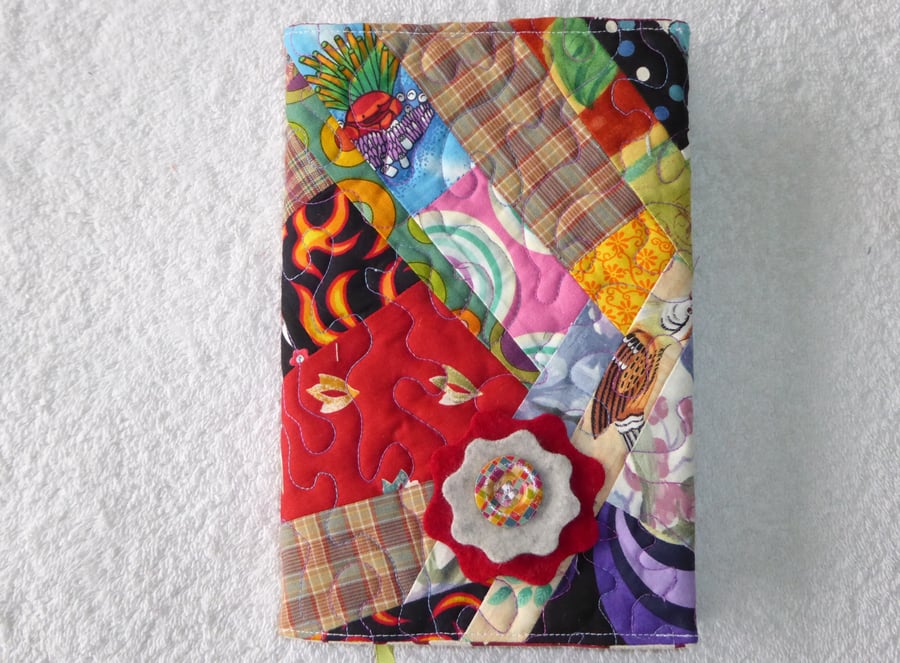 Notebook. A5 size. Lined Notepad with Quilted Crazy Patchwork Cover. Red