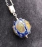turquoise blue browns yellows pinks lampwork glass beaded pendant necklace - Image 1
