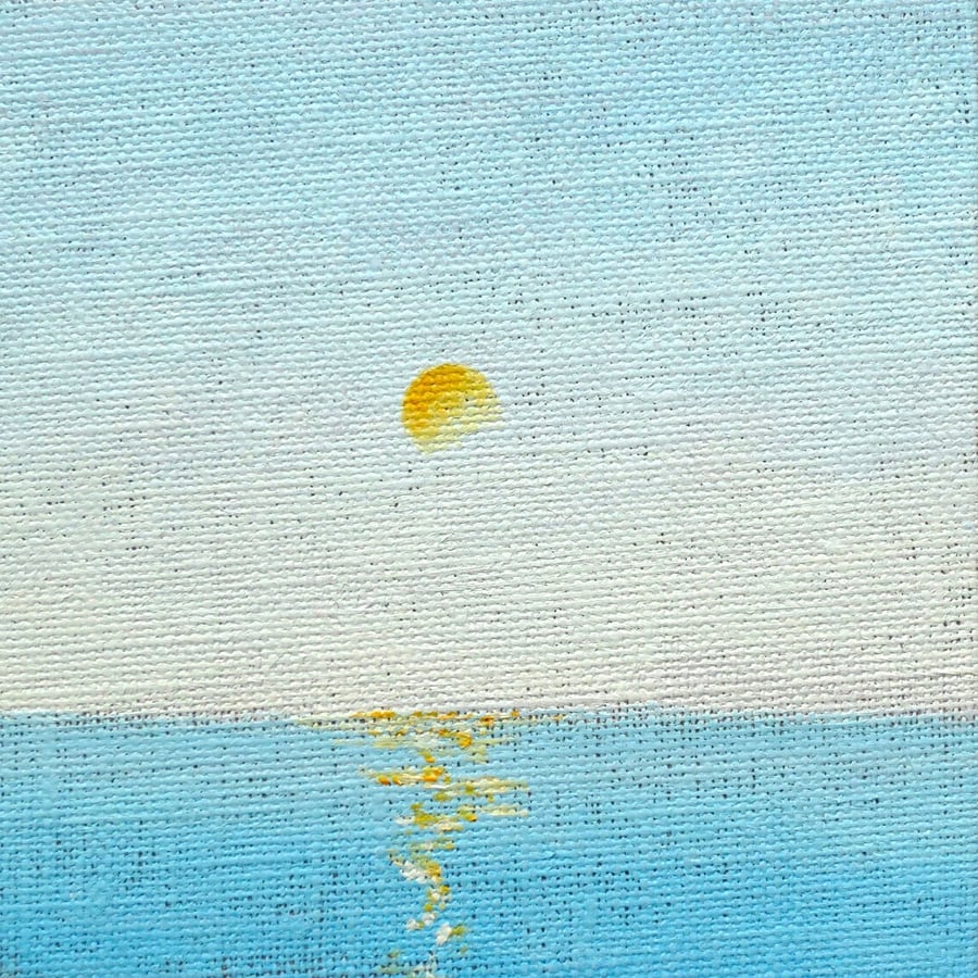 Original mini seascape painting sunrise over the sea shelf art gallery wall 