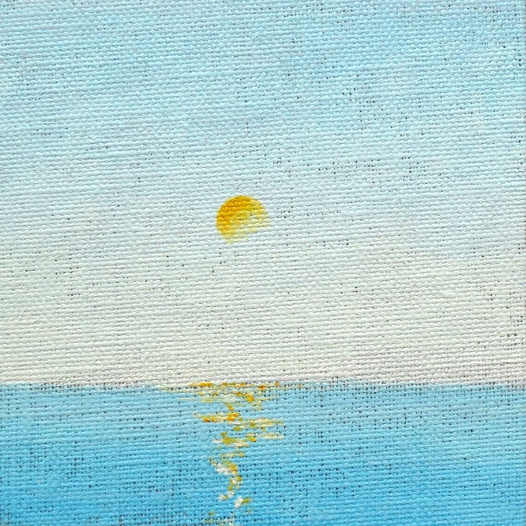 Original mini seascape painting sunrise over the sea shelf art gallery wall 