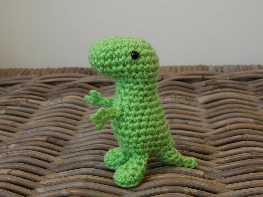 Trevor the tiny T Rex toy dinosaur, rainbow dinos crochet stuffed plush