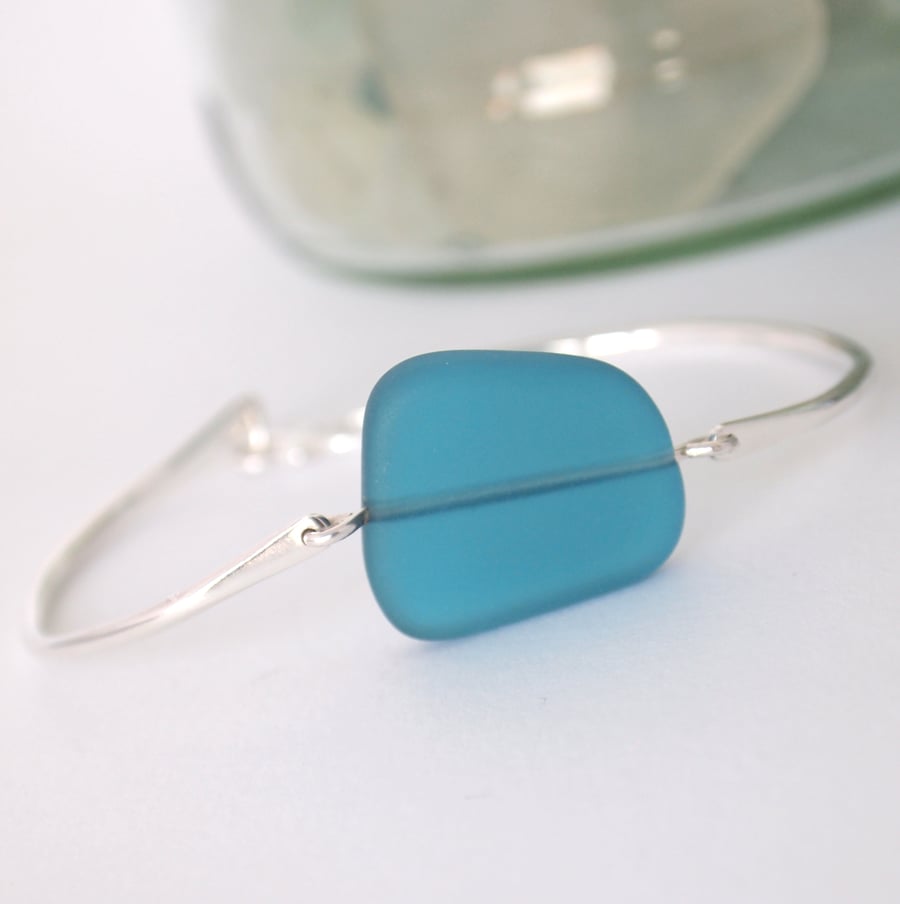 Seaglass and Silver Bracelet in Teal