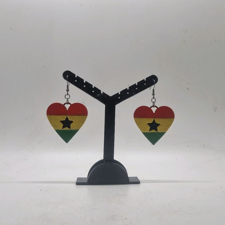 Ghanaian flag earrings, love Ghana,loveheart jewellery,african queen,west africa
