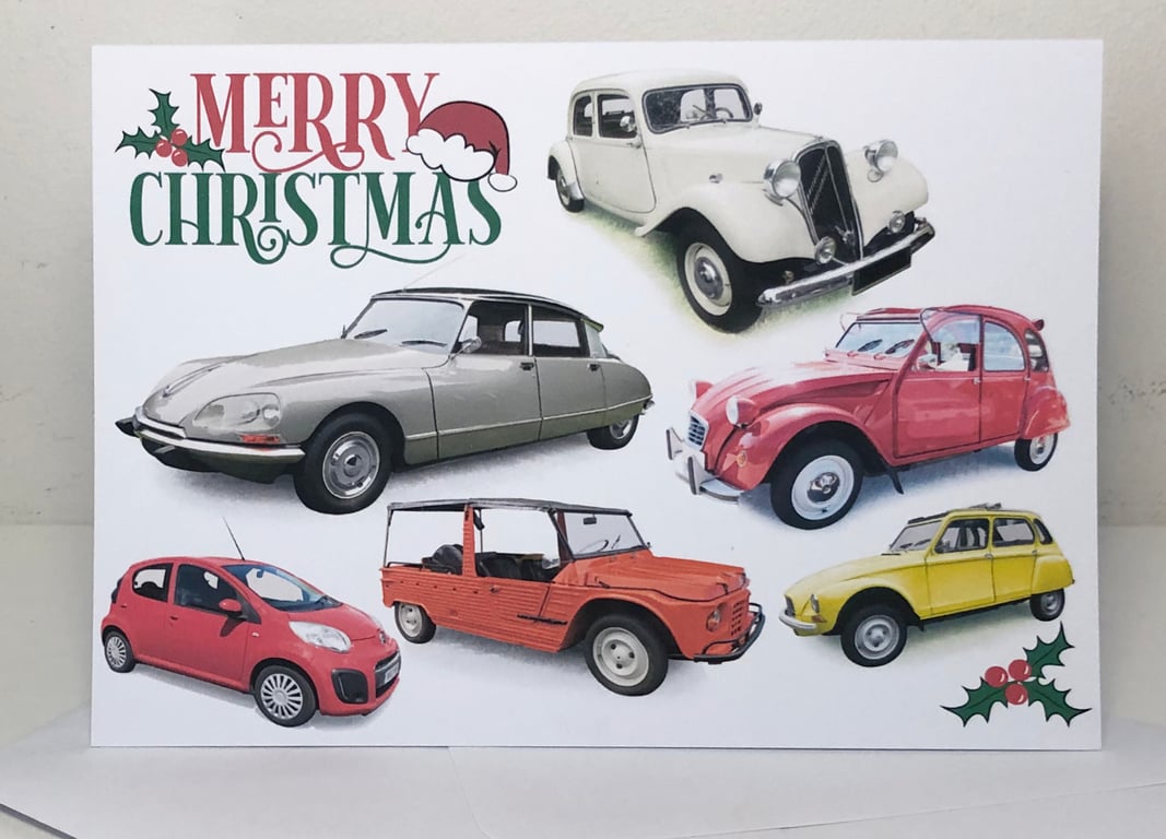 Citroen Classic Cars Xmas Cards (5x7in) - Merry Christmas or Seasons Greetings