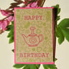 Birthday botanical teapot - mini greetings cards
