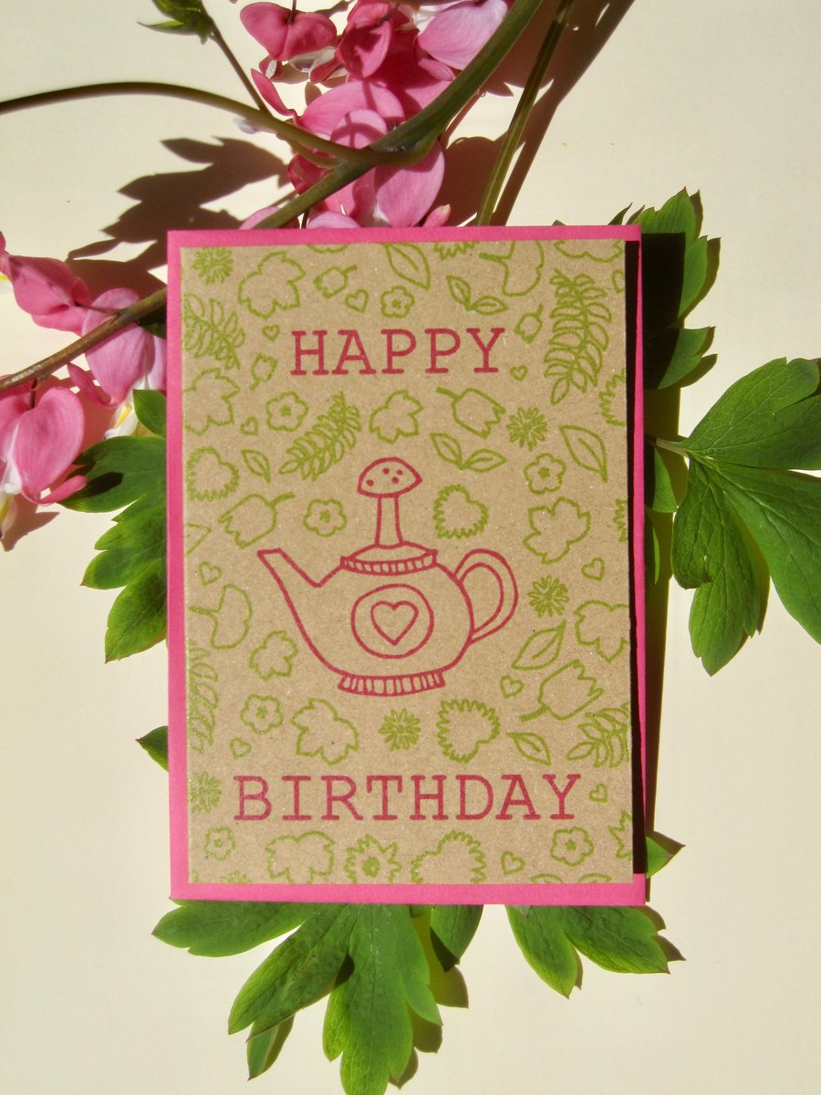 Birthday botanical teapot - mini greetings cards