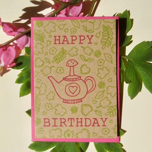 Birthday botanical teapot - mini greetings cards