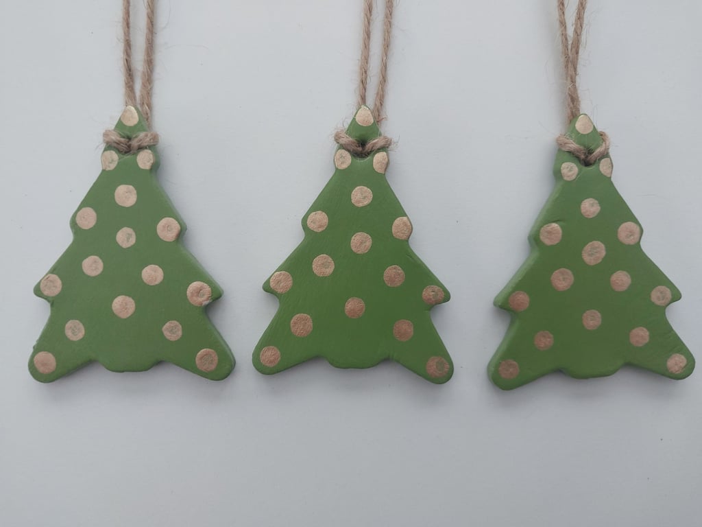 Christmas Tree Hanging Decorations x 3 Green and Gold Christmas Trees