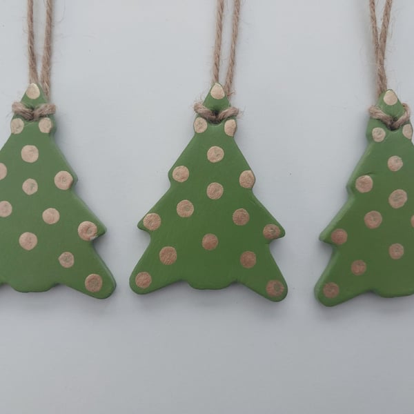 Christmas Tree Hanging Decorations x 3 Green and Gold Christmas Trees