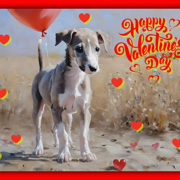 Greyhound Puppy Happy Valentine's Day Card 
