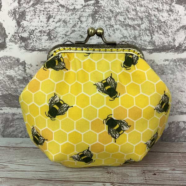 Bees frame coin purse with kiss clasp, Handmade