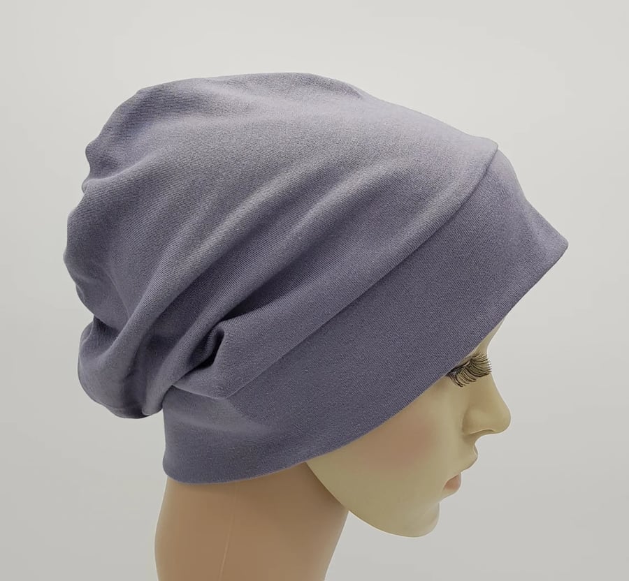 Grey cotton jersey beanie for women, chemo hat, alopecia hair loss scalp problem