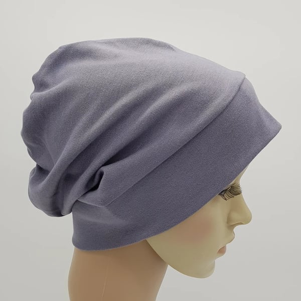 Grey cotton jersey beanie for women, chemo hat, alopecia hair loss scalp problem