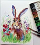 Hare and Flowers Original Painting  - Image 3