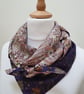 Vintage sari silk double sided triangular scarf. Navy Gold Bronze Cream. - Image 5