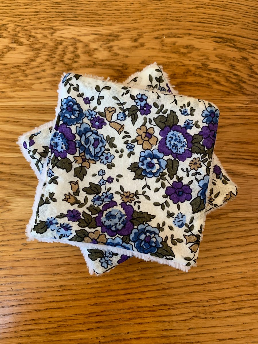 Lilac and Blue Floral Print Reusable Makeup Remover Wipes