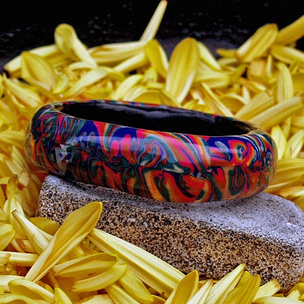 SALE - Chunky Bangle - Polymer Clay Bangle - Flaming Groovey 
