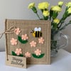 Handmade Birthday Card. Apricot flowers and a bee from wool felt. Keepsake card.