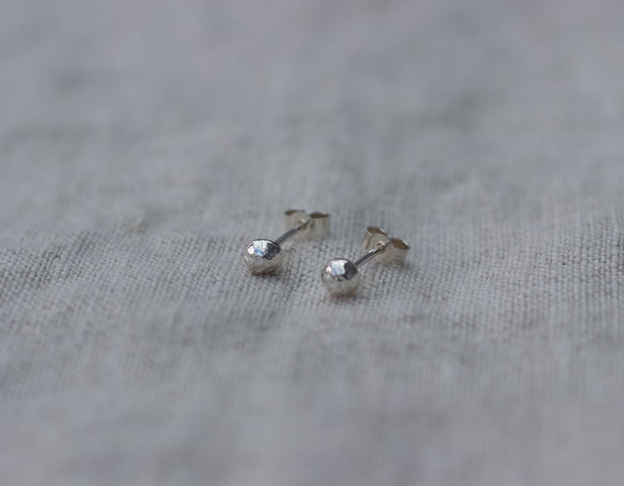 Recycled Sterling silver melted ball studs, simple, everyday earrings