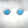Turquoise blue enamelled little bird stud earrings