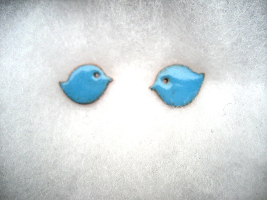 Turquoise blue enamelled little bird stud earrings