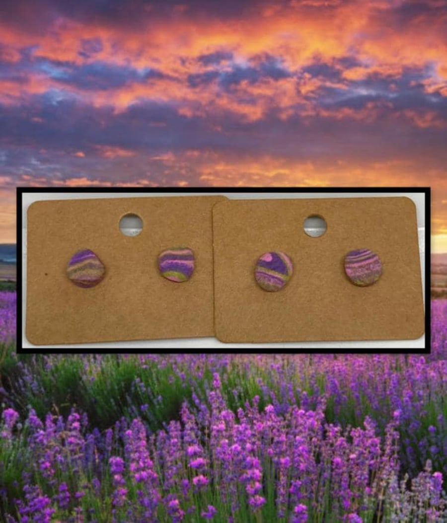 Outlet Lavender fields round studs