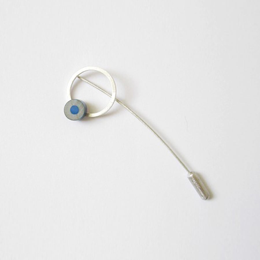 colour pencil pin in silver and cobalt blue 