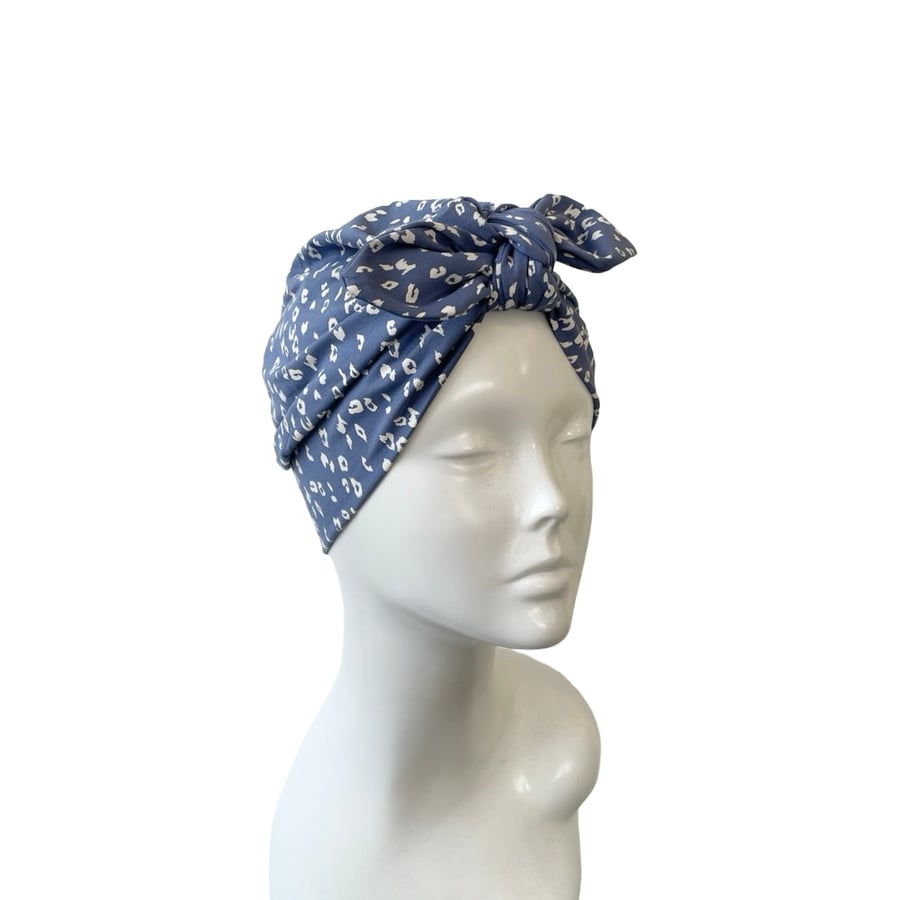 Stylish soft comfy denim blue turban hat Vintage style summer head wrap scarf 