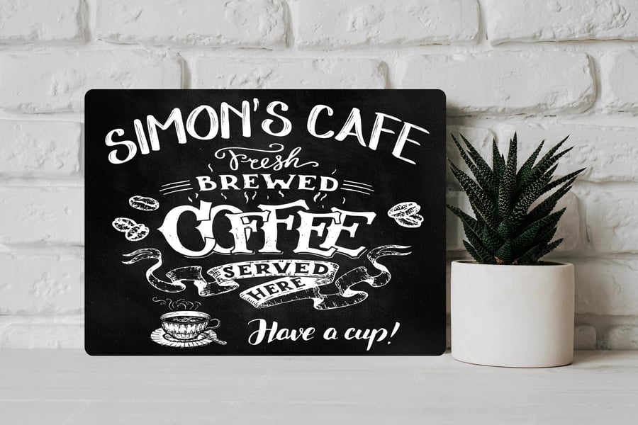 PERSONALISED Retro Vintage Coffee Cafe Metal Wall Sign Gift Present Chalkboard S