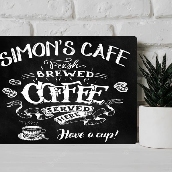 PERSONALISED Retro Vintage Coffee Cafe Metal Wall Sign Gift Present Chalkboard S