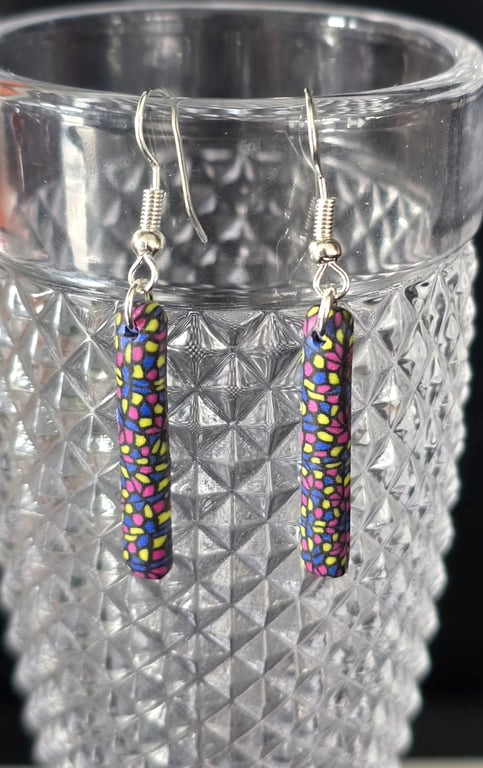 Polymer clay stained glass inspired drop earrings on silver plated earhooks