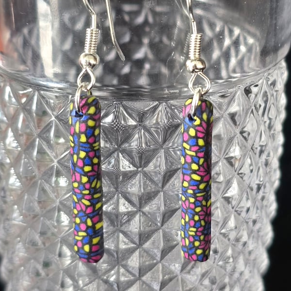 Polymer clay stained glass inspired drop earrings on silver plated earhooks