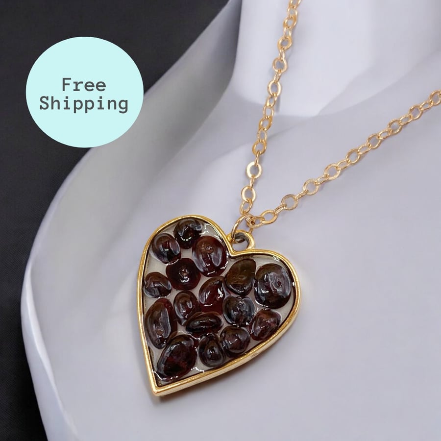 Garnet Rose Gold plated Worry Stone Necklace - Free Postage