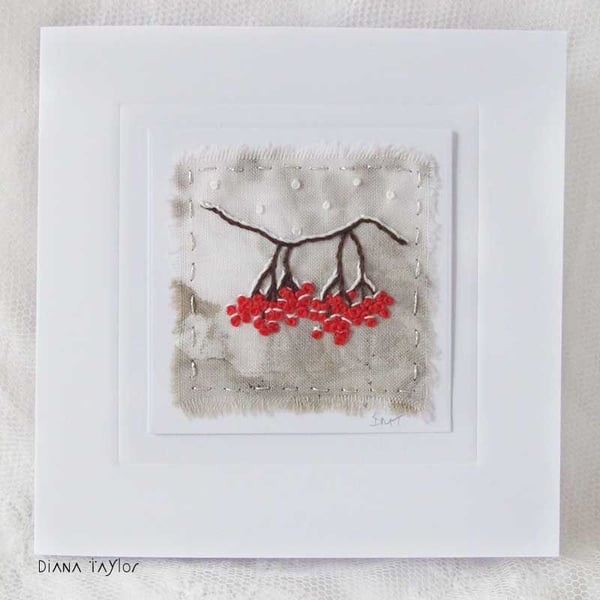 RED BERRIES ECO PRINT CHRISTMAS CARD  WINTER