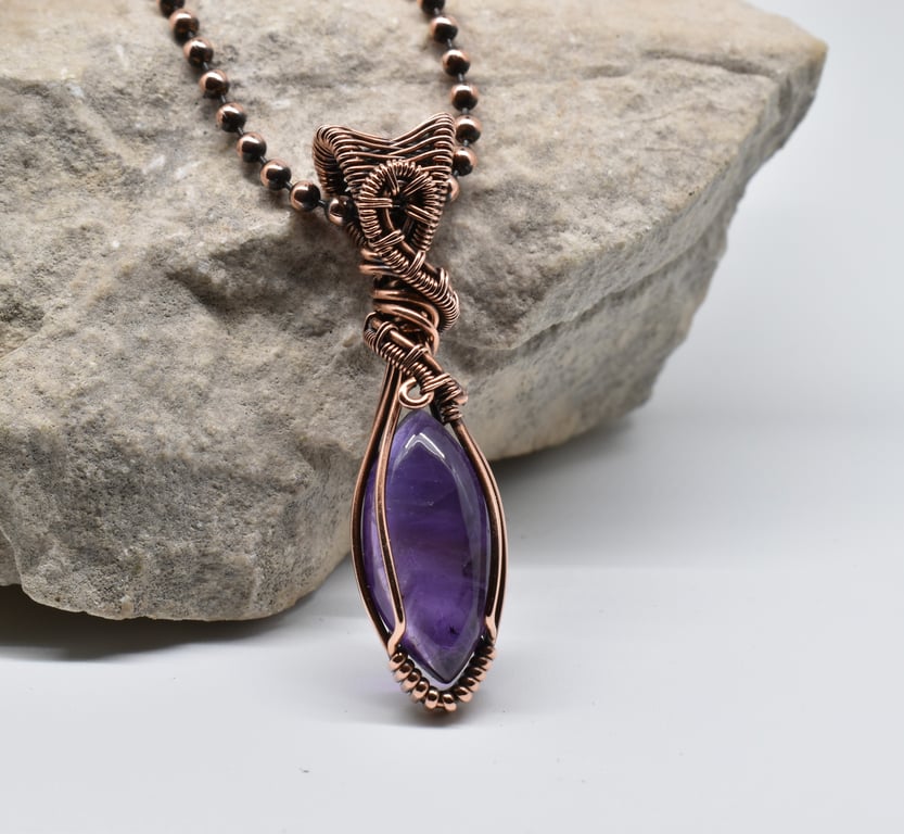 Wire Wrapped Dainty Amethyst and Copper Pendant