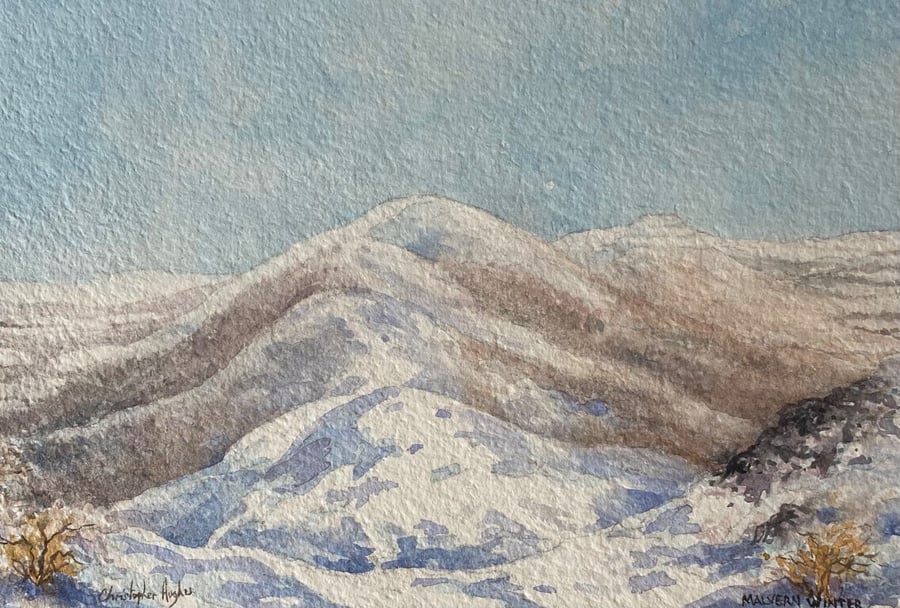 Malverns in Winter . Original watercolour by Christopher Hughes 
