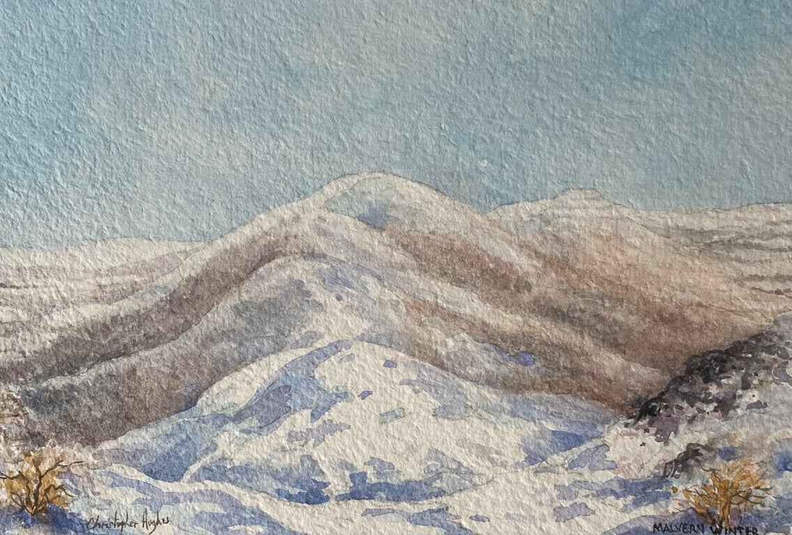 Malverns in Winter . Original watercolour by Christopher Hughes 