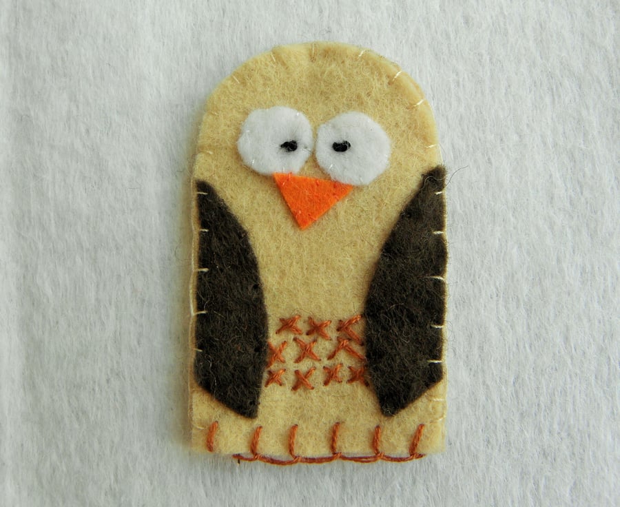 Handmade Felt Owl finger puppet