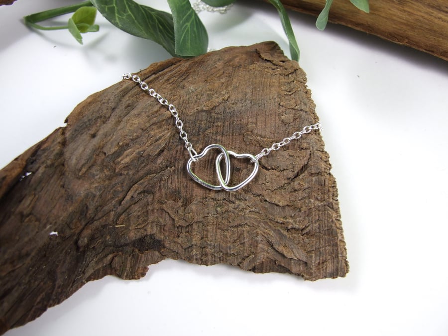 Interlocked Hearts Necklace, Sterling Silver 