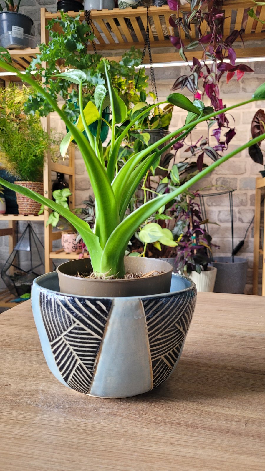 Geometric Black and Blue Planter Handmade Ceramics