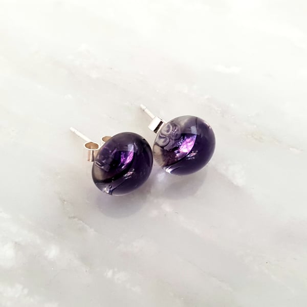 Purple Fused Glass Stud Earrings