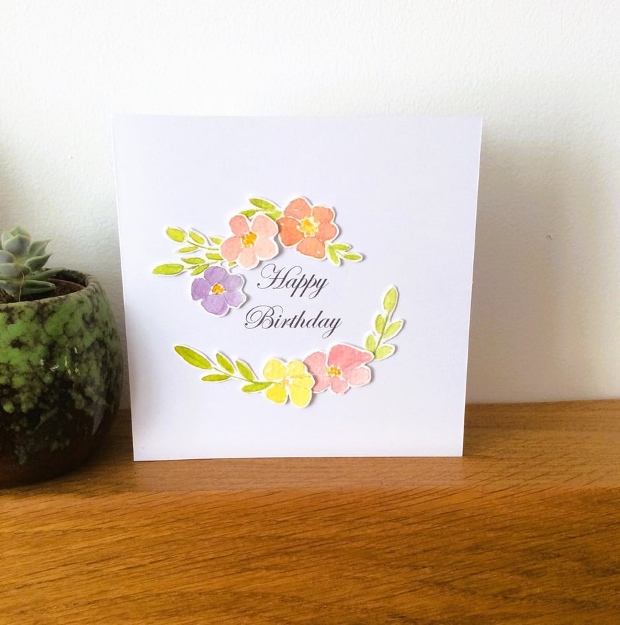 Pink, Purple & Yellow Floral Design Birthday Card