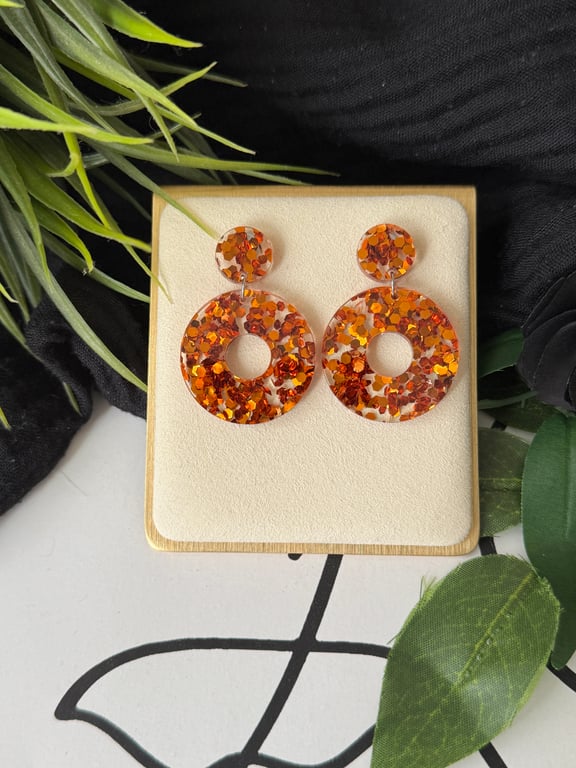 Burnt Orange Confetti Circle Hoop Earrings