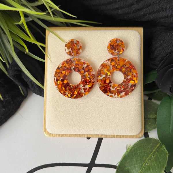 Burnt Orange Confetti Circle Hoop Earrings