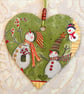 Christmas Decoration Ornament: Decoupaged Wooden Heart 15cm (6") Snowman