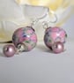 Pale Pink Art Glass Bead Earrings: Sterling Silver - Image 3