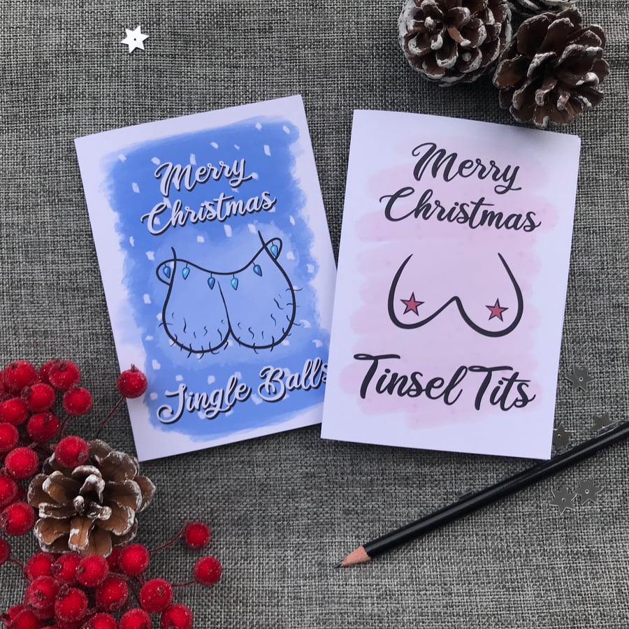 Cheeky Christmas Cards - Jingle Balls and Tinsel Tits