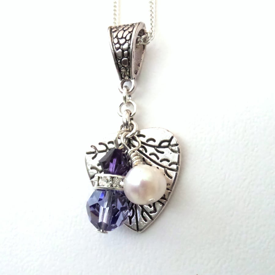 Crystal & pearl leaf charm pendant necklace, with crystals by Swarovski®